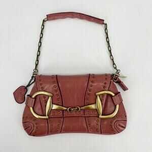 Rina Rich Horsebit Purse Shoulder Bag Baguette Dusty Rose Y2K Chain Strap Small